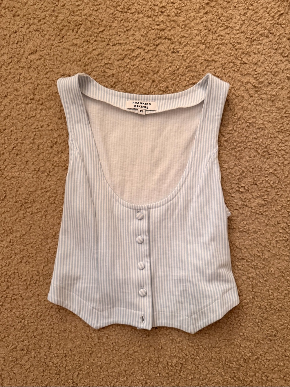 Frankie's Bikinis Nantucket Blue Striped Button Tank 100% Cotton Size Women’s XS